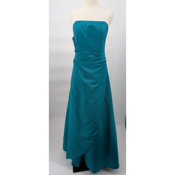 David's Bridal Dresses & Skirts - David's Bridal Strapless Gown Womens 10 Teal Ruched Satin Formal Bridesmaid 8567